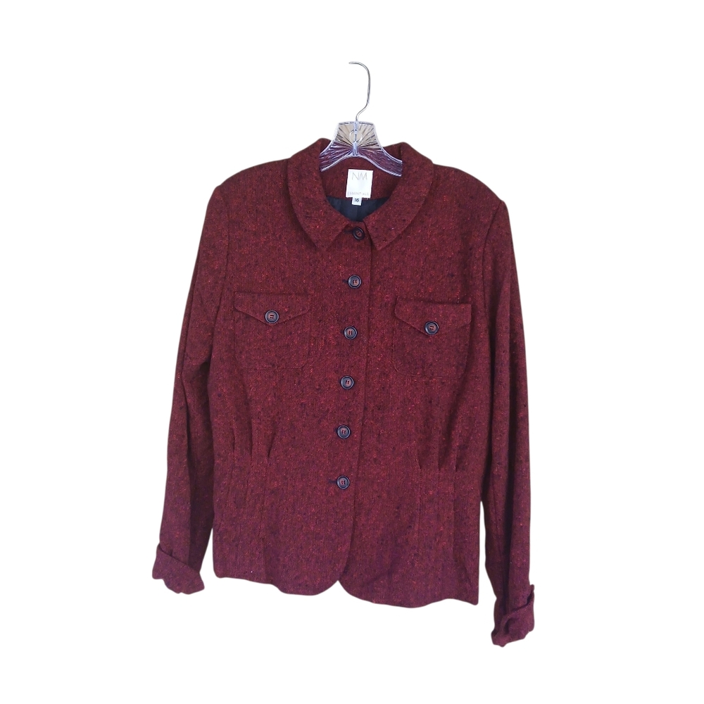 NM Essentials Vintage Marled Red Wool Blazer Size 16